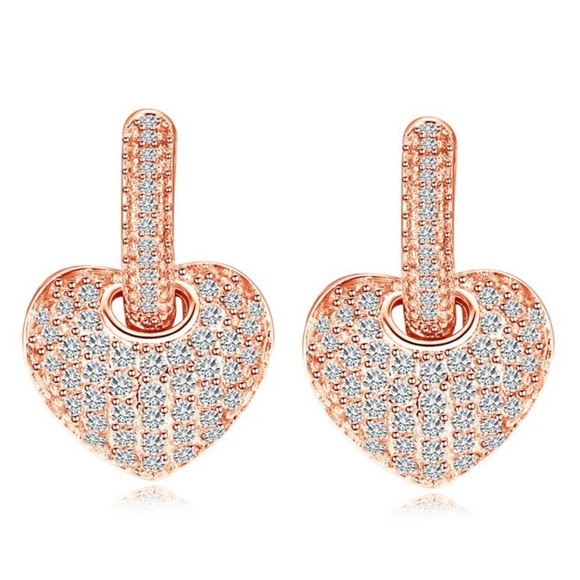 Gold Zircon Heart Dangle Earrings - Picture 1 of 6